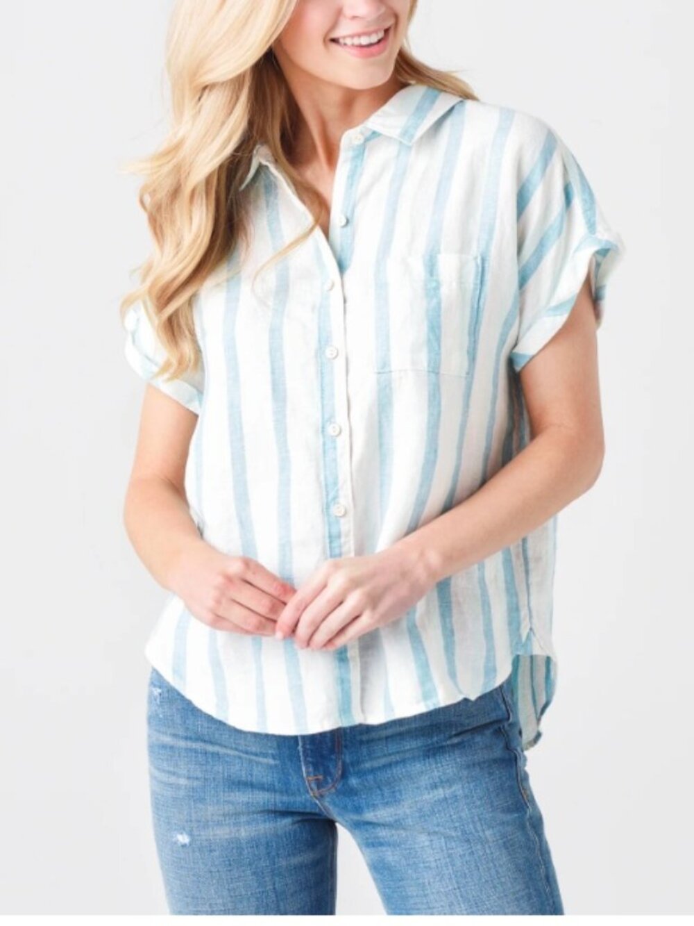 FAHERTY BRAND 100% Linen Avery Striped Button-Down Shirt